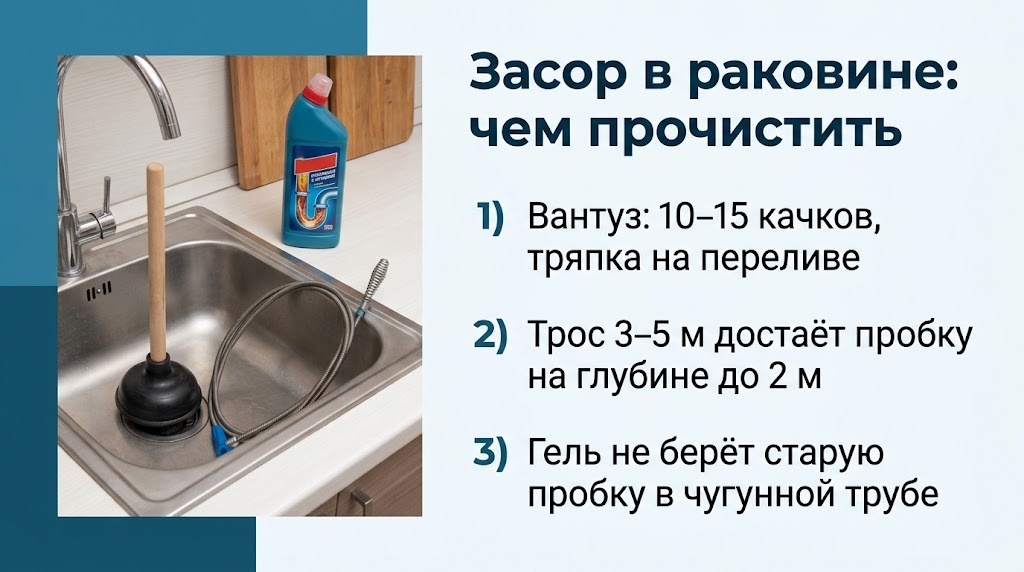 Засор в раковине: чем прочистить