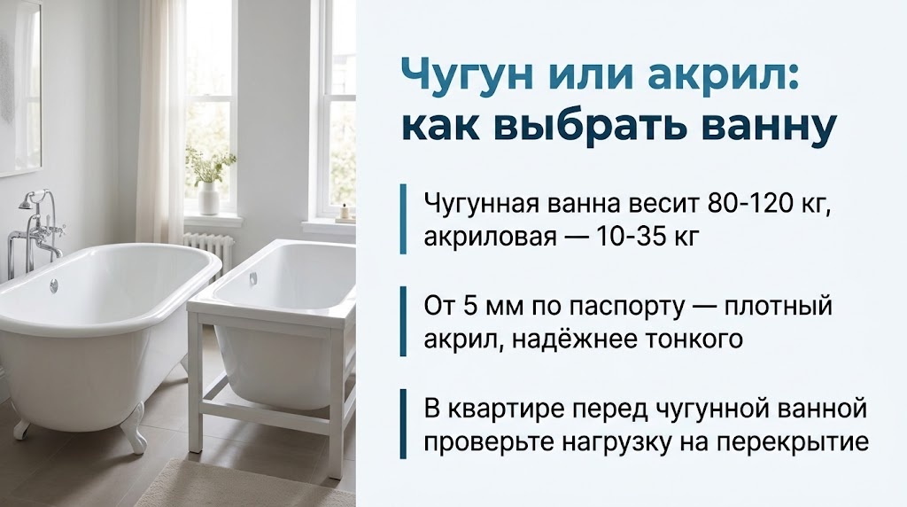 Чугун или акрил: как выбрать ванну