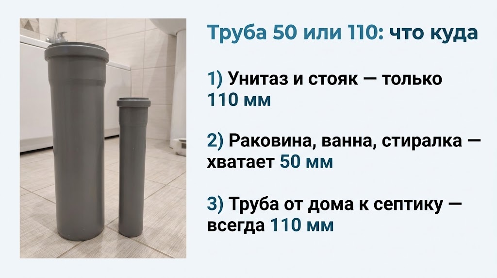 Труба 50 или 110: что куда