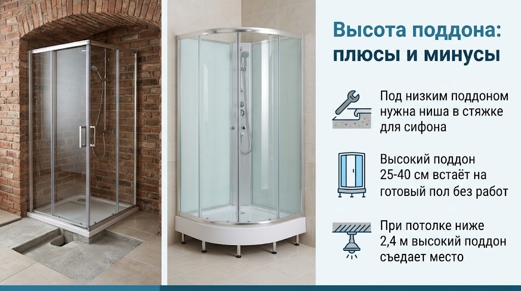 Высота поддона: плюсы и минусы