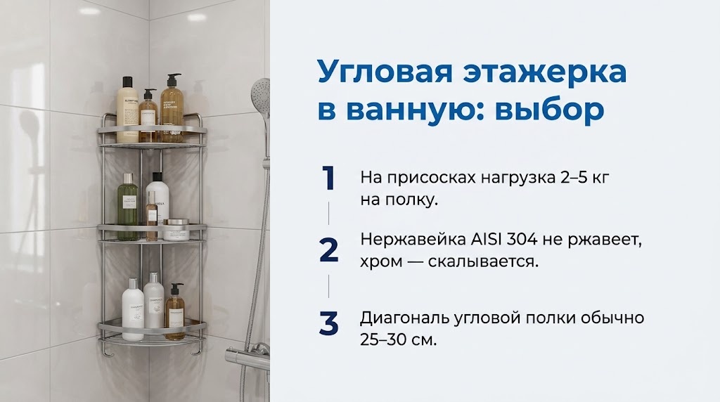 Угловая этажерка в ванную: выбор