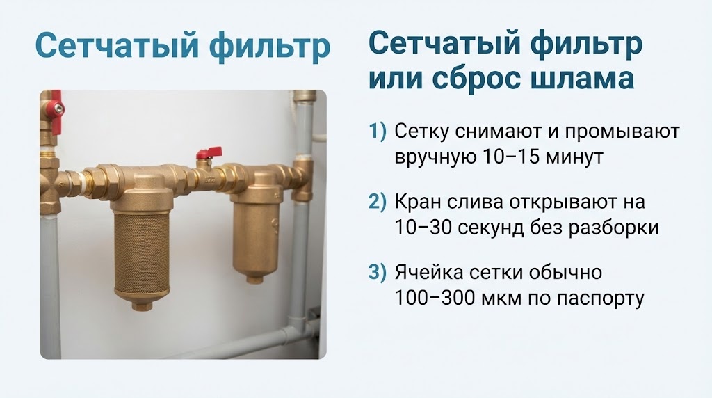 Сетчатый фильтр или сброс шлама