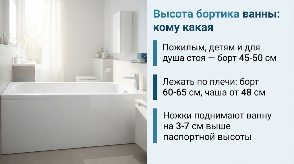 Высота бортика ванны: кому какая