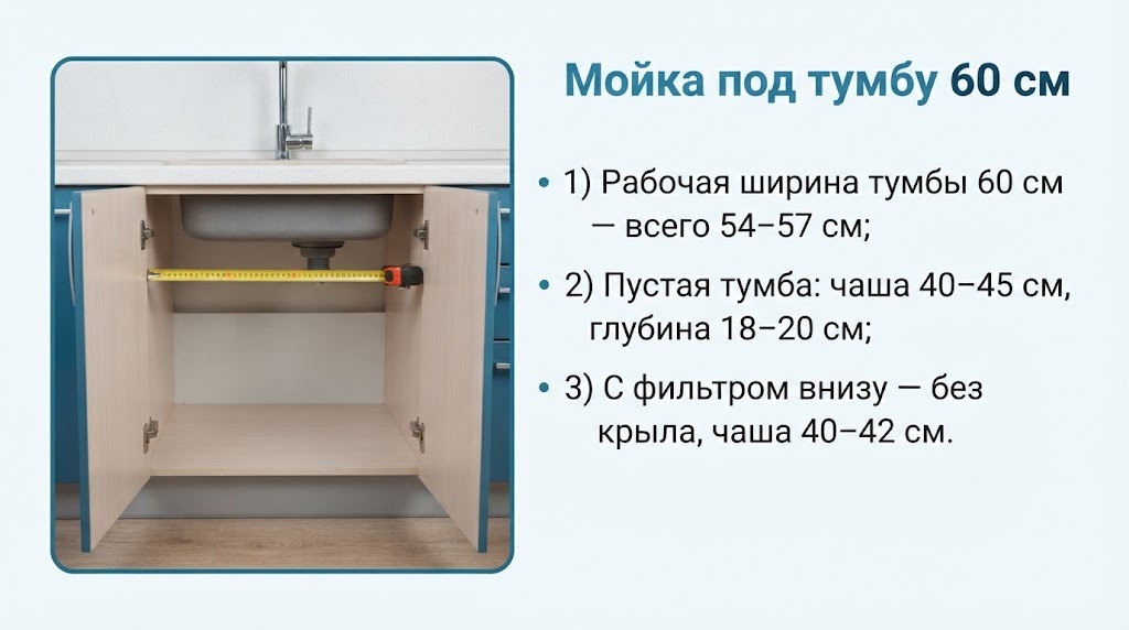Мойка под тумбу 60 см