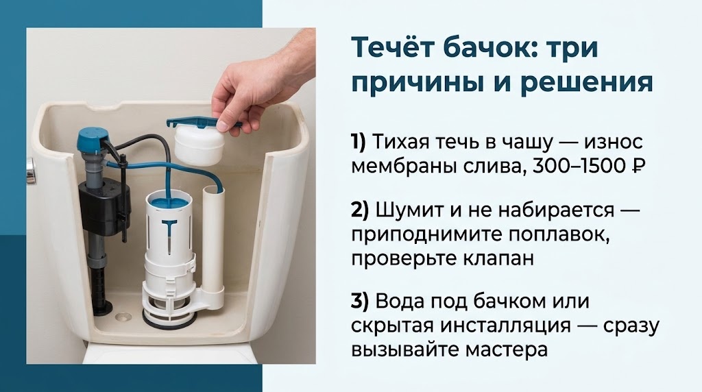 Течёт бачок: три причины и решения