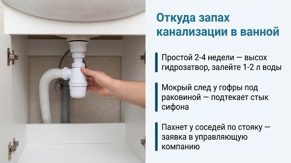 Откуда запах канализации в ванной